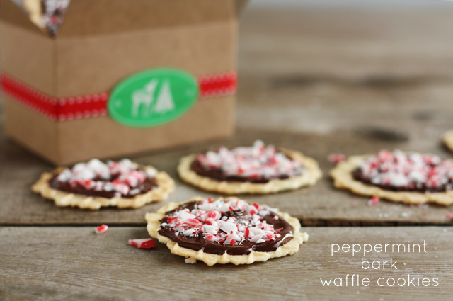 These buttery, wafer-tin waffle cookies are topped with rich chocolate and crushed peppermint!