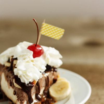 This pretzel-crusted banana split ice cream pie is an easy and decadent summer dessert!
