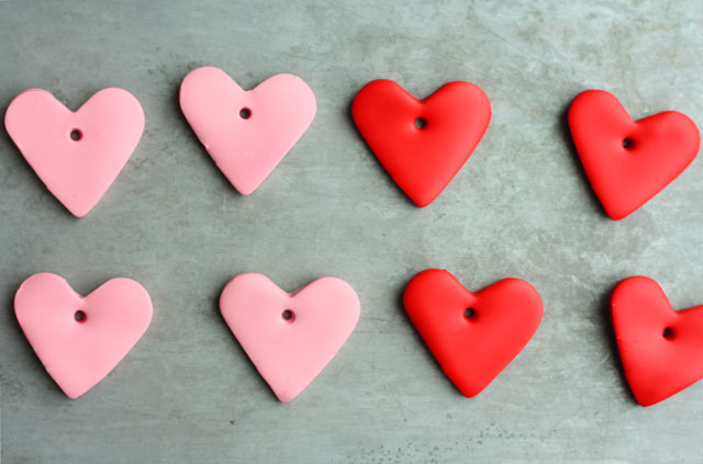 DIY oven bake clay heart ornaments for Valentine's Day