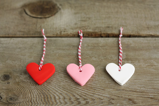 DIY oven bake clay heart ornaments for Valentine's Day