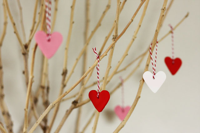 DIY oven bake clay heart ornaments for Valentine's Day