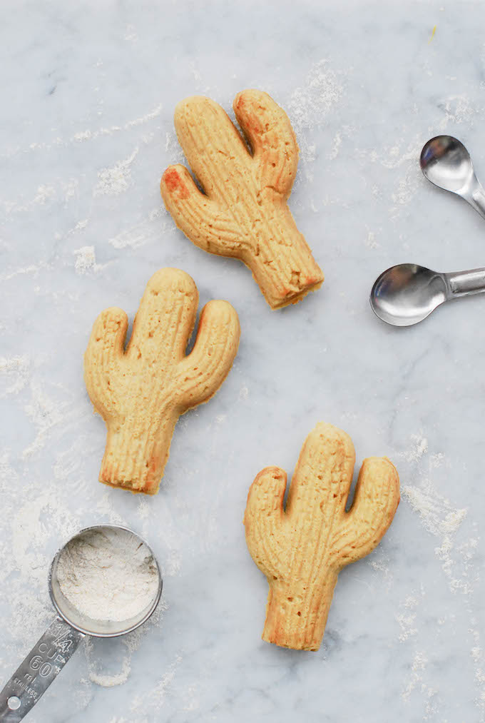 Cactus-shaped cookies made with a vintage cast-iron mold.