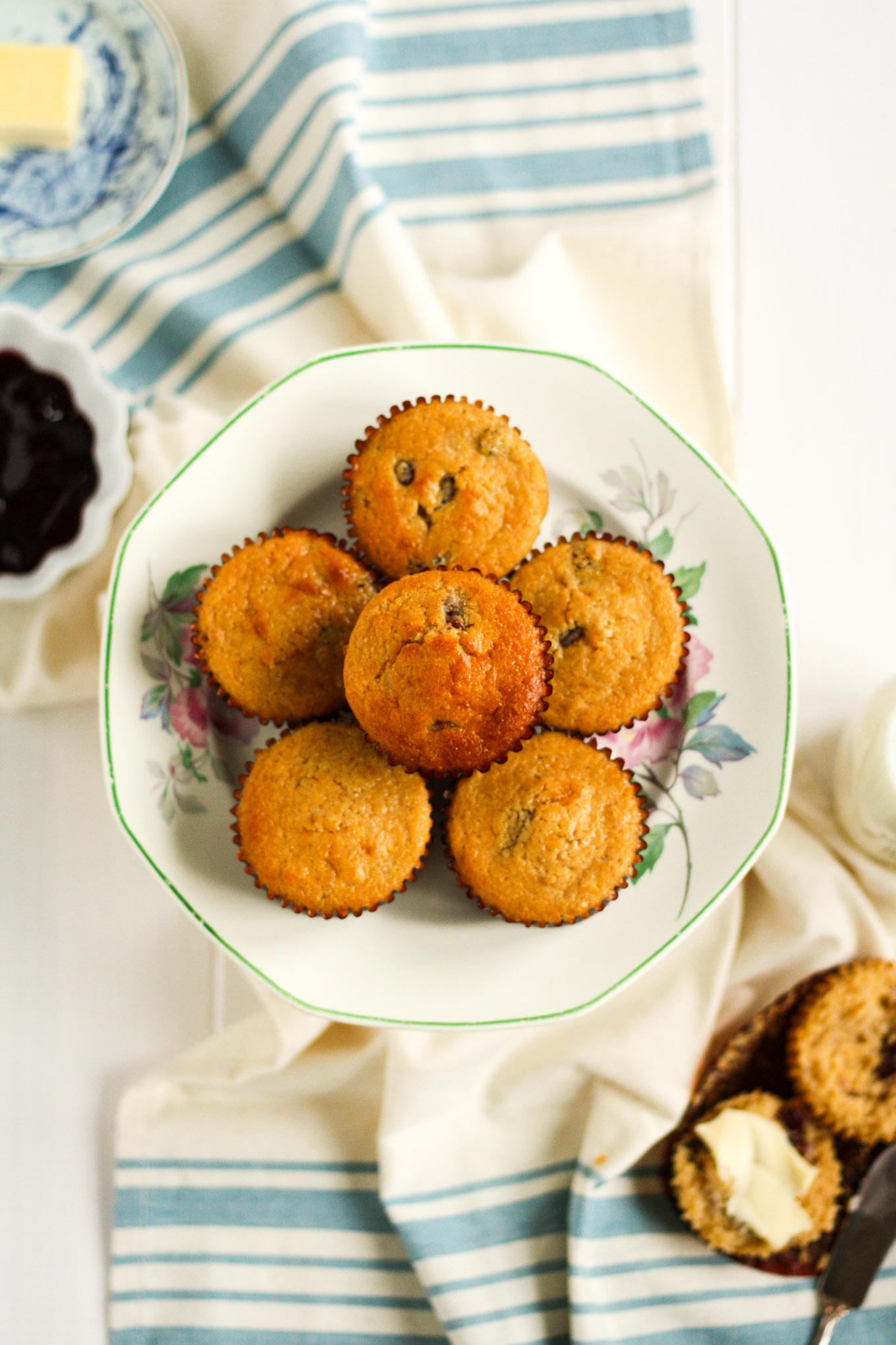 multigrain muffins with white and whole wheat flour, corn meal, oats, and plump cranberries