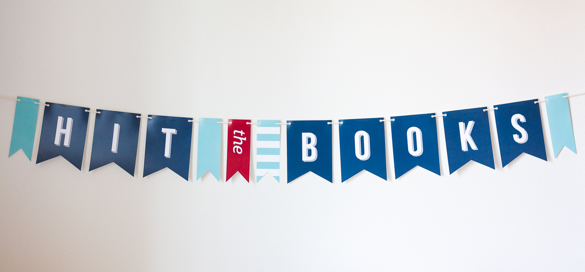 Make this fun "Hit the Books" banner out of card stock and twine, and include it in a back-to-school care package for your favorite little students.