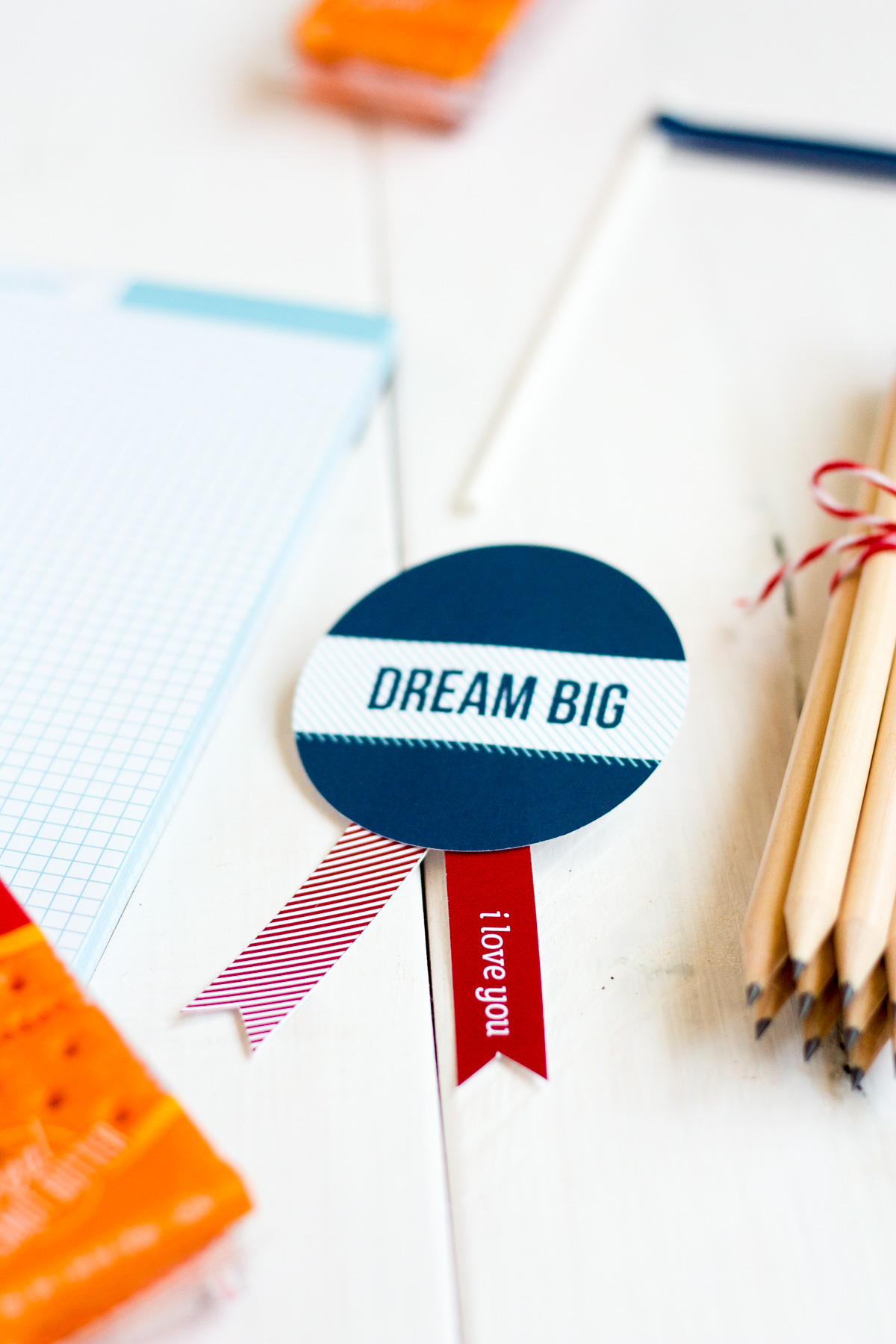 These "Dream Big" badges are easy to make and include in a back-to-school care package!