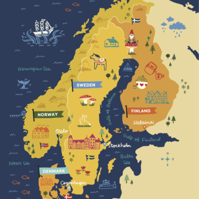 A darling, illustrated map from Scandinavian Gatherings by Melissa Bahen (September 2016, Sasquatch Books)