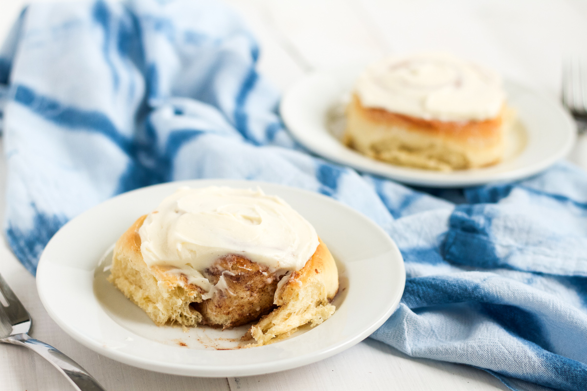 Homemade cinnamon rolls with a delicious, buttery filling and yummy cream cheese frosting.