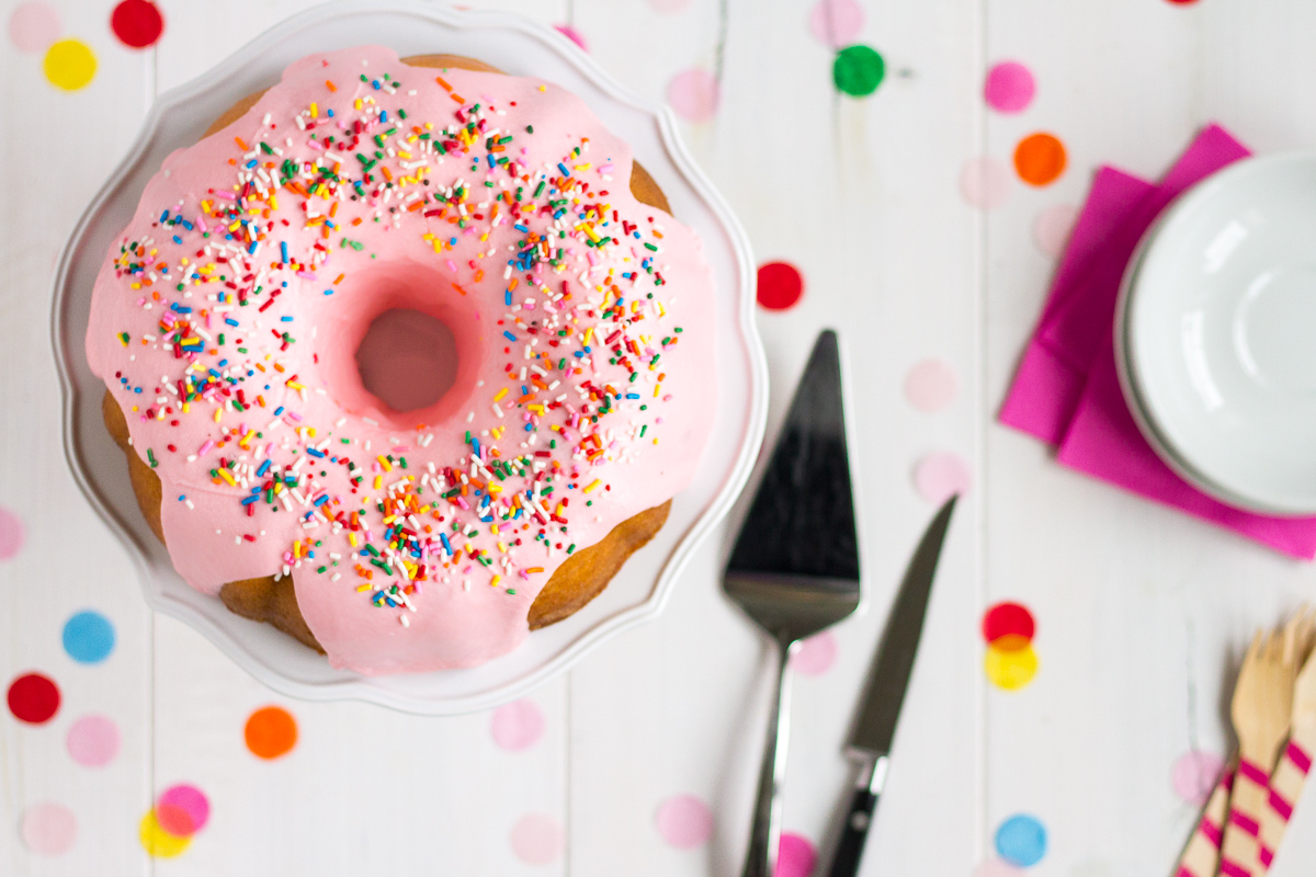 Celebrate National Donut Day with this pink donut bundt cake!