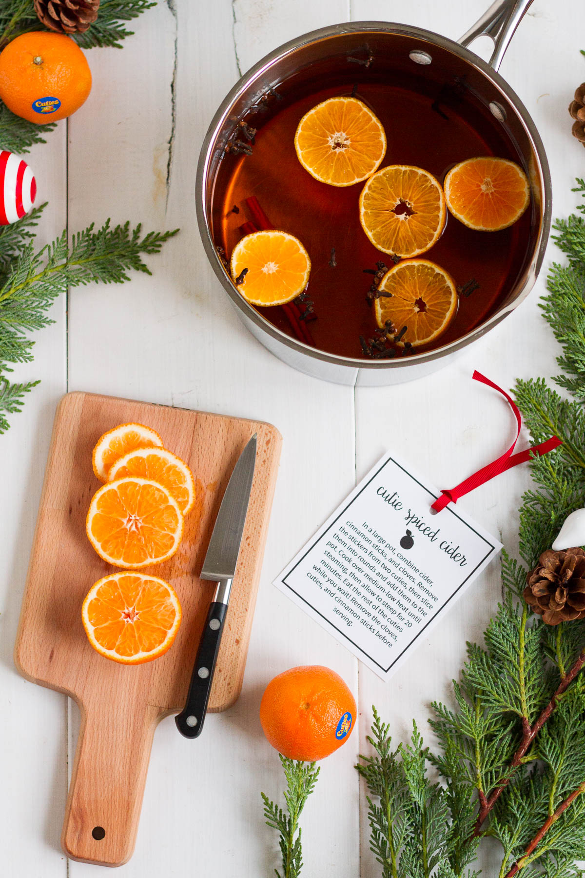 These easy spiced cider with cinnamon, cloves, and cuties is a perfect gift to put together for friends, neighbors, and teachers!