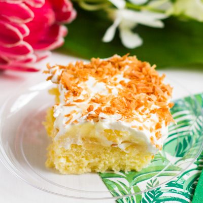 Hawaiian Party Cake, with flavors of pineapple and coconut, is the perfect easy dessert for your next get-together!
