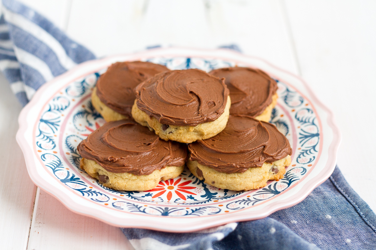 I took our favorite chocolate chip cookie recipe and topped it with our favorite chocolate frosting, and the results are a decadent new favorite!