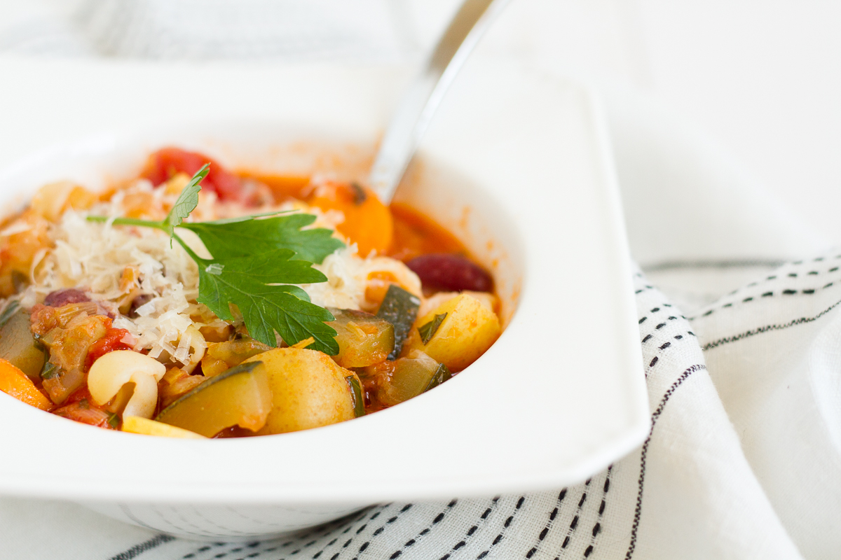 A classic minestrone recipe packed with fresh garden vegetables.