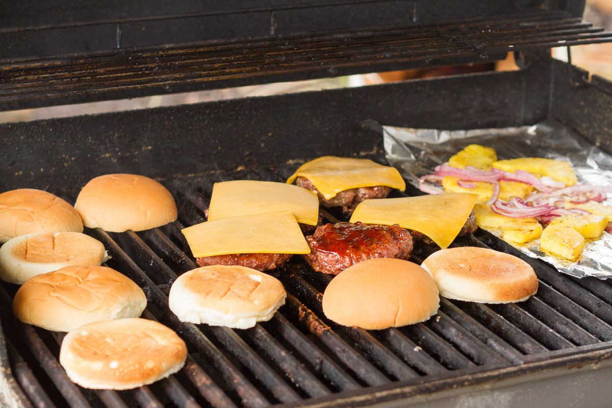 tropical bbq burgers on the grill