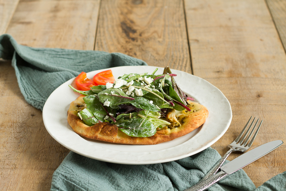 chicken caesar salad flatbread pizza