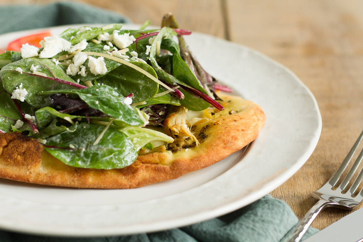 chicken caesar salad flatbread pizza